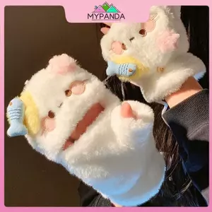 MYPANDA Mèo Đáng Yêu Hoạt Hình Flip Sang Trọng Găng Tay Ấm Lạnh Găng Tay Học Sinh Nữ Mùa Đông Ngoài Trời Mềm Mại Thiên Tính Nửa Ngón Tay Găng Tay Màn Hình Cảm Ứng.