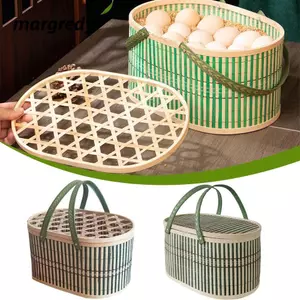 Giỏ đựng trái cây thực phẩm MARGREDY, Dệt có nắp Giỏ tre, Giỏ đựng trứng thủ công bền bỉ cho đồ ăn nhẹ bánh trung thu