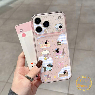Tương thích cho iPhone 15 17 16 13 14 11 12 Pro Max 14 Plus Full Màn Hình Chấm Bi Hoạt Hình Chó Corning Case