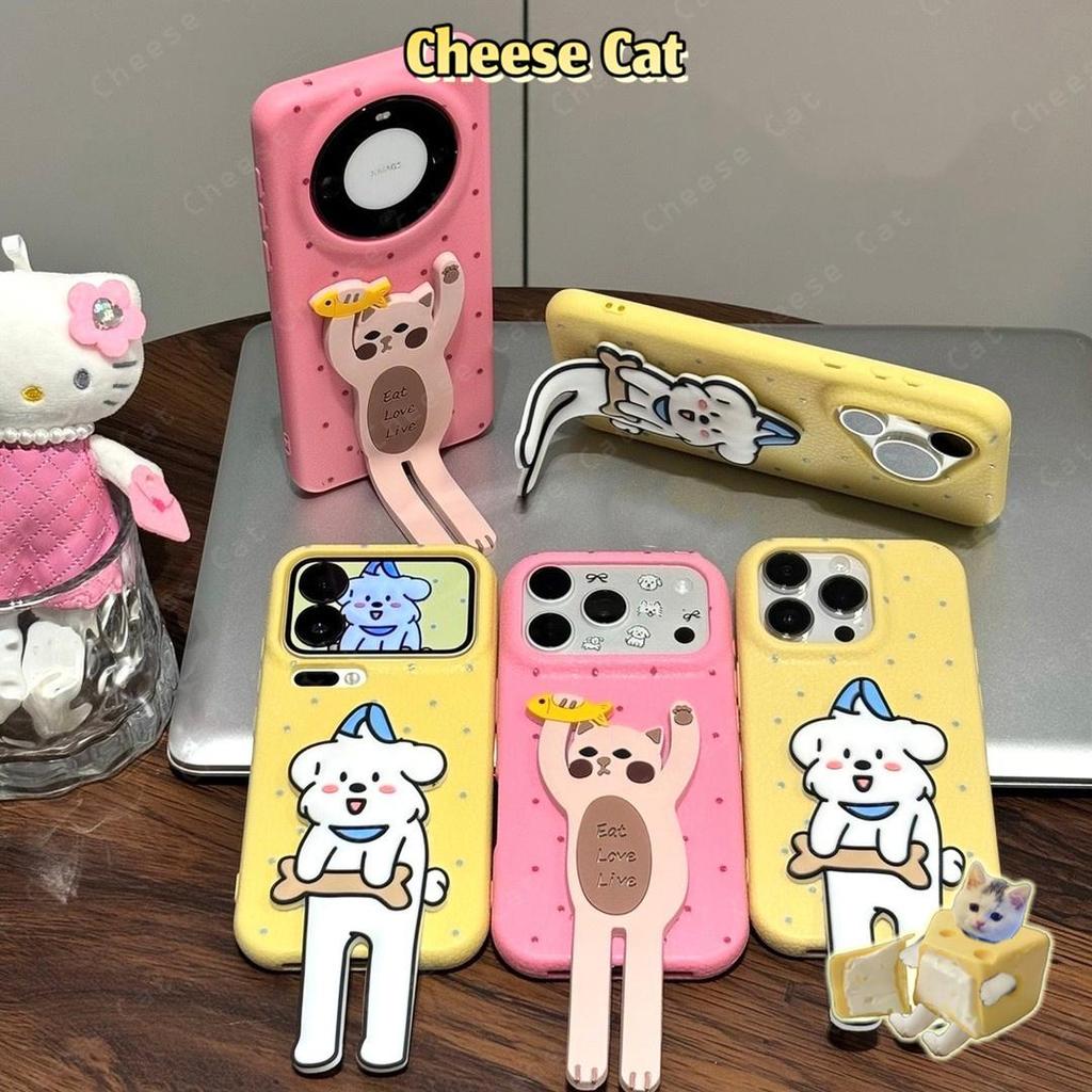 Ốp điện thoại bằng da hình cặp đôi chó mèo chân dài có thể gập lại cho iPhone 17 16 15 14 11 12 13 Pro Max Xs Max 7Plus
