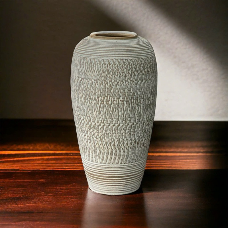 Bình gốm cắm hoa Bát Tràng hoạ tiết vân nâu trang trí studio, cắm hoa hồng, cắm hoa giả, decor nội thất