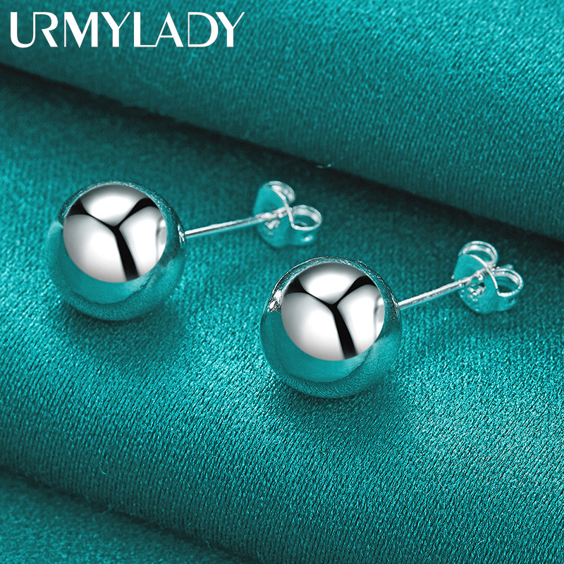 URMYLADY Bạc 925 8MM Hạt Bông Tai Dành Cho Nữ Thời Trang Cưới Đính Hôn Quyến Rũ Trang Sức
