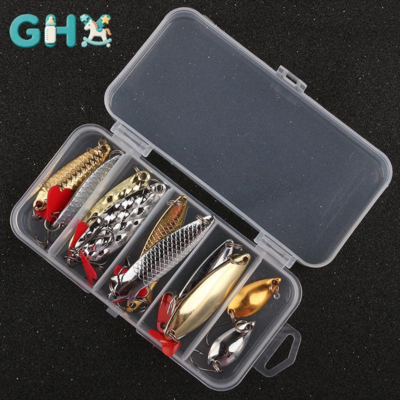 GHX 5 Cái / bộ Kim Loại Jig Thìa Spinner Mồi Câu Cá Wobbler Mồi Bộ Câu Chuyện Câu Cá Bộ Mồi Câu Cá VN