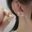 ECK 1 Cặp Phong Cách Hàn Quốc Ngọc Trai Hoa Bông Tai Vàng dát Kim Cương Bông Tai Cho Nữ Thời Trang Ánh Sáng Sang Trọng Trang Sức Phụ Kiện HOT