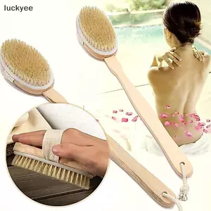 Luckyew Phòng Tắm Body Bàn Chải Tay Cầm Dài Tắm Lông Tự Nhiên Bàn Chải Tẩy Tế Bào Chết Massage Có Tay Cầm Bằng Gỗ Chải Khô Tắm Dụng Cụ TQ