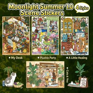 ENWEI 4 Cái [Moonlit Summer Series] Nhãn dán phong cảnh Tiệc búp bê Bàn làm việc của tôi Kích thước lớn Omelette Cửa hàng gạo Nhật ký Đồ dùng lưu niệm