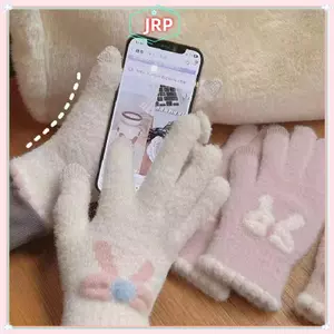 Găng tay dệt kim màn hình cảm ứng JRP Len ấm áp Năm ngón tay Găng tay nơ cưỡi ngựa mùa đông JRP