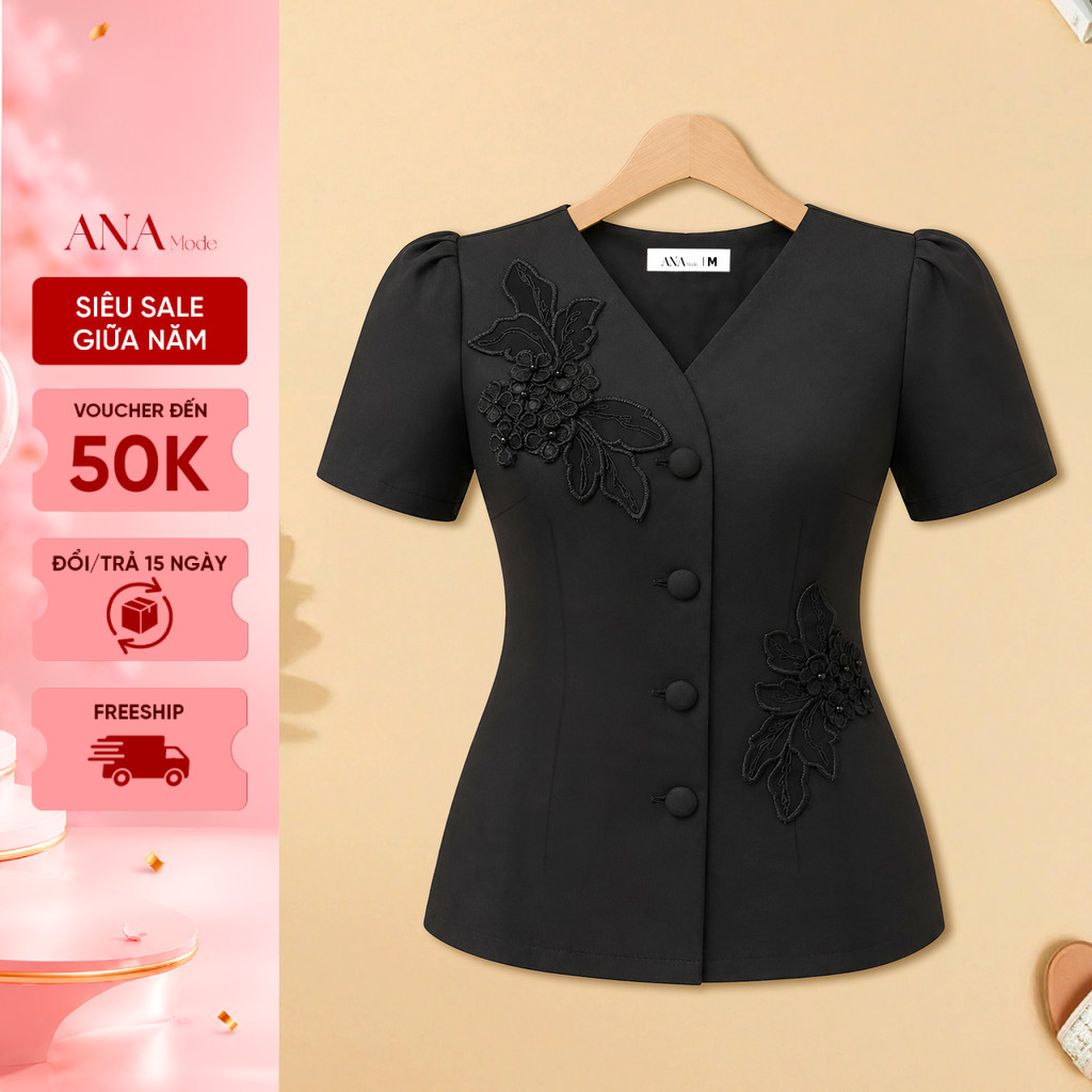 Áo Kiểu Kết Hoa Trung Niên ANA Mode Chất Liệu Kaki Ruby Thanh Lịch Đi Tiệc Quà Tặng Mẹ AK25CHK09