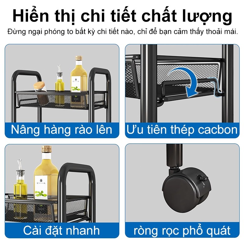 Tidy Xe đẩy Spa 3/4/5 tầng Xe đẩy đựng đồ Lưới sắt 100% đa năng có bánh xe