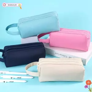 Bút chì BEABOUT, Túi đựng bút chì dây kéo đôi màu trơn, Văn phòng phẩm chống nước dung tích lớn