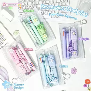 BEABOUT 7 Bộ Văn Phòng Phẩm Dễ Thương, Bộ Viết Tẩy Kéo Theo Chủ Đề Hoa, Băng Chỉnh Sửa Kawaii 5 Trong 1 Bút Nhiều Màu Tab Chỉ Số Đồ Dùng Học Tập Thẩm Mỹ Trở Lại Trường