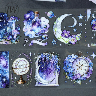 JIANWU 70mm * 200cm Vintage Dream Star Mặt Trăng Đồng Hồ Vật Liệu Phong Cảnh Cắt Băng Thêu Sò PET Sáng Tạo DIY Tạp Chí Văn Phòng Phẩm