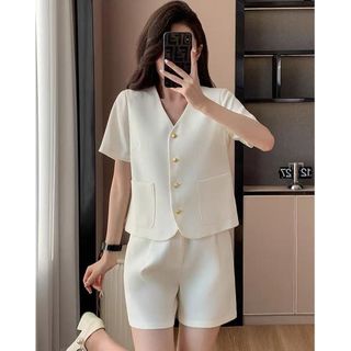 HB - Set Bộ Nữ Áo Cổ V Cúc Đồng Kèm Quần Short Đùi S121