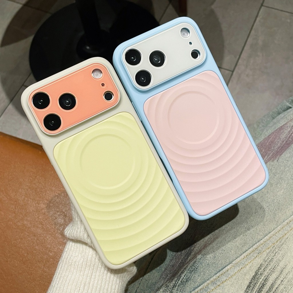 Ốp điện thoại từ tính màu Dopamin thời trang iPhone 14 15 16 17 Pro Max Wave Ripple Vỏ mềm Vỏ bảo vệ Camera chống sốc đầy màu sắc