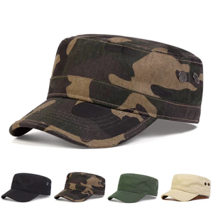 Mũ Nam Flat Top Hat Washed Phong Cách Mới Ngoài Trời Mũ Chống Nắng Nữ Mũ Chống Nắng Ngụy Trang Mũ Quân Sự Đơn Giản