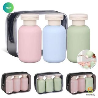 Set 3 Chai Chiết Mỹ Phẩm Du Lịch Silicon 60ml, Lọ Chiết Dầu Gội Sữa Tắm Chống Tràn Kèm Túi Zip, Bình Chiết Đi Máy Bay