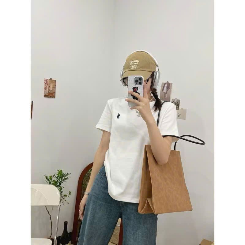 Áo thun, áo phông cộc tay chất liệu thun zip mềm mịn, co giãn thoải mái thấm hút hôi kiểu dáng basic thêu hình ngựa