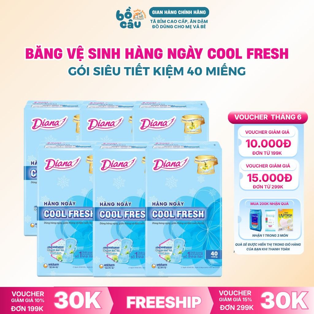 [Chính Hãng] Băng vệ sinh Diana hàng ngày Sensi Cool Fresh 40 miếng/gói, gói tiết kiệm, mỏng mịn