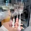 Luckyew Ngọc Trai Tay Cầm Nĩa Cho Món Tráng Miệng Hộ Gia Đình Bít Tết Inox Nĩa Salad Nĩa Món Tráng Miệng Pasta Nĩa Phụ Kiện Nhà Bếp Tiện Ích TQ