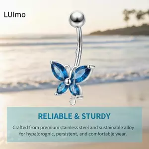 LUImo Pha Lê Xanh Bướm Cá Heo Hoa Bụng Nút Nhẫn Nữ Thép Không Gỉ Rốn Xuyên Trang Sức SBS