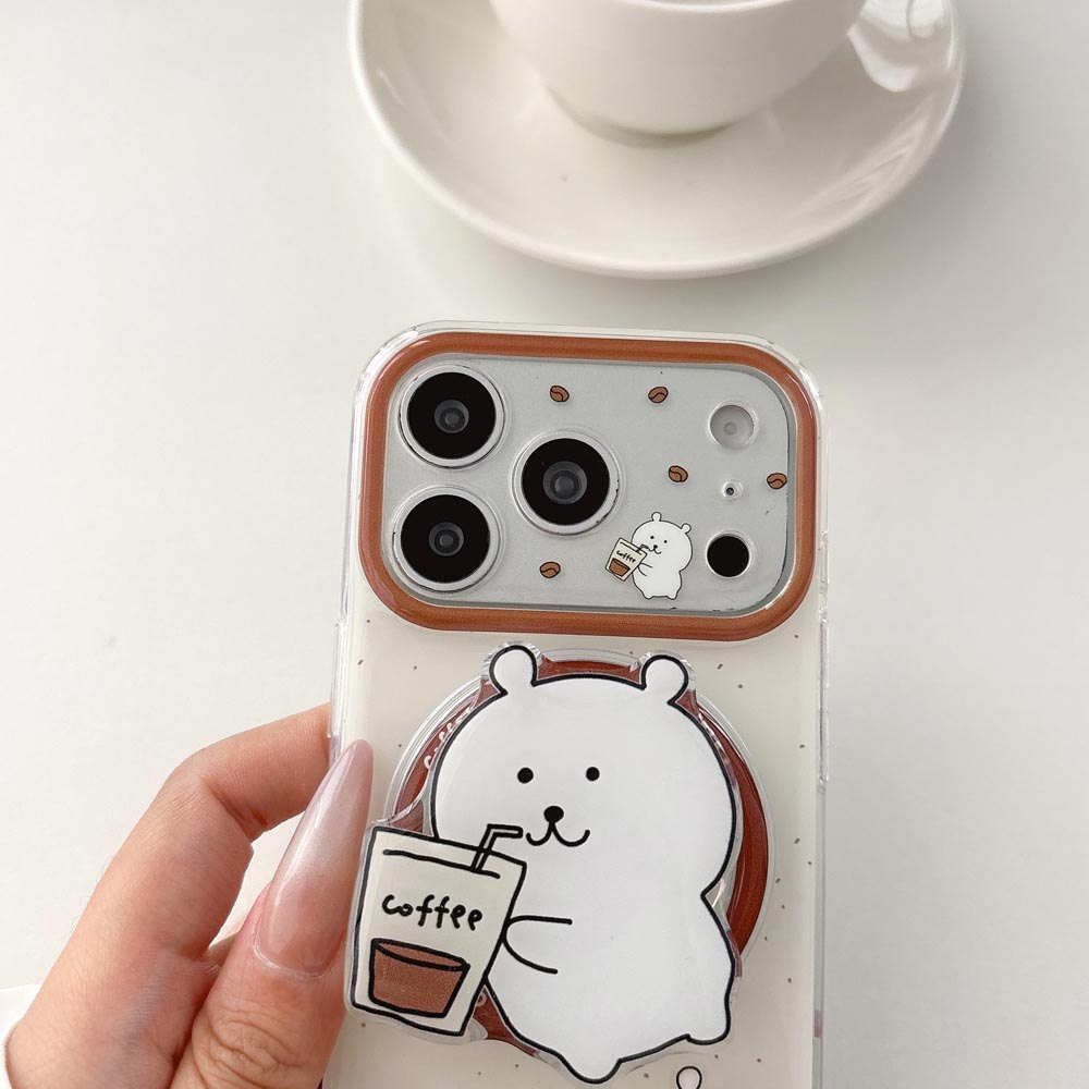 Vỏ cứng Tương thích với iPhone 15 15Pro 15ProMax 16 16Pro 16ProMax 17 17Pro 17ProMax Vỏ nam châm họa tiết gấu cà phê