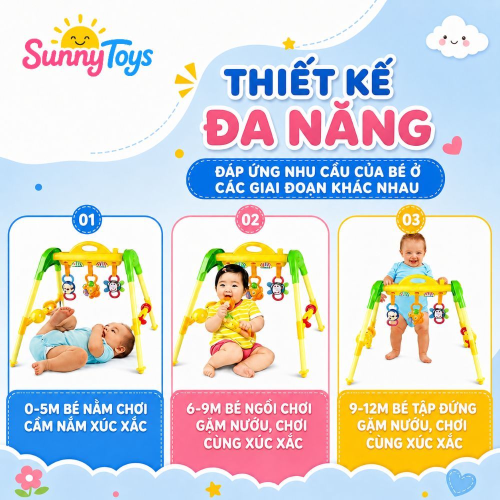 Kệ Chữ A SunnyToys Treo Đồ Chơi Cho Bé - Xúc Xắc Lục Lạc Vui Nhộn Cho Bé Nằm Chơi