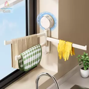 Giá treo khăn GILL, Không cần khoan Móc treo khăn xoay treo tường, Giá treo khăn tắm 3 thanh chất lượng Nhà bếp