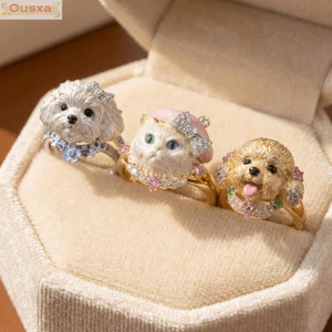 Nhẫn Mèo OUSXA, Nhẫn Cho Chó Mini Ngọt Ngào, Dễ Thương Mờ Chải Có Thể Điều Chỉnh Tinh Tế Nhẫn Thú Cưng Bạn Gái Quà Tặng