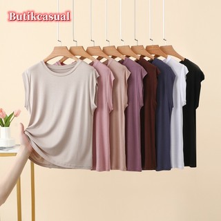 Áo thun nữ modal trơn mùa hè mới tay ngắn mỏng áo sơ mi dáng rộng thông thường Áo đa năng L 2XL
