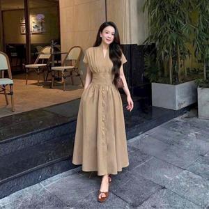 [Hàng Thiết Kế Chuẩn Có Thông Số Và Bigsize] Váy Sơ Mi Dáng Dài Maxi Chất Kaki Hai Da Dày Dặn V390