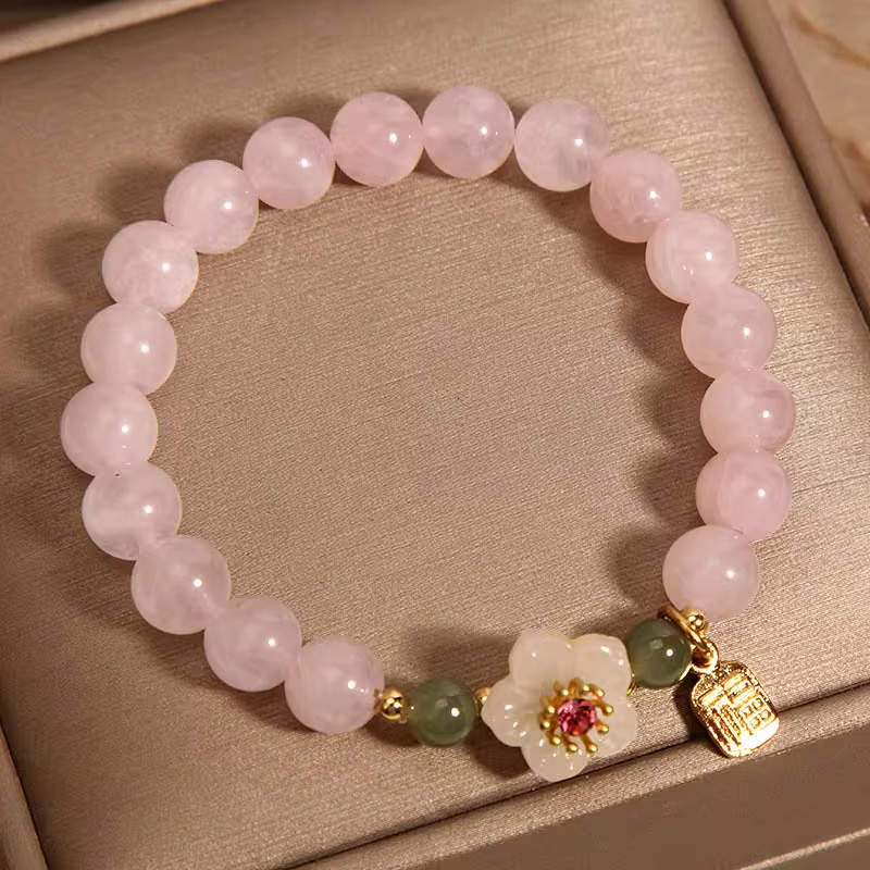 Vòng tay nữ ngọc Hetian hoa đào màu hồng tự nhiên