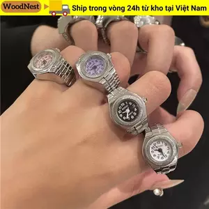 Nhẫn đồng hồ đeo tay WOODNEST, Đồng hồ hợp kim Mini Nhẫn đôi, Dây đeo đàn hồi Nhẫn đồng hồ thạch anh La Mã sáng tạo