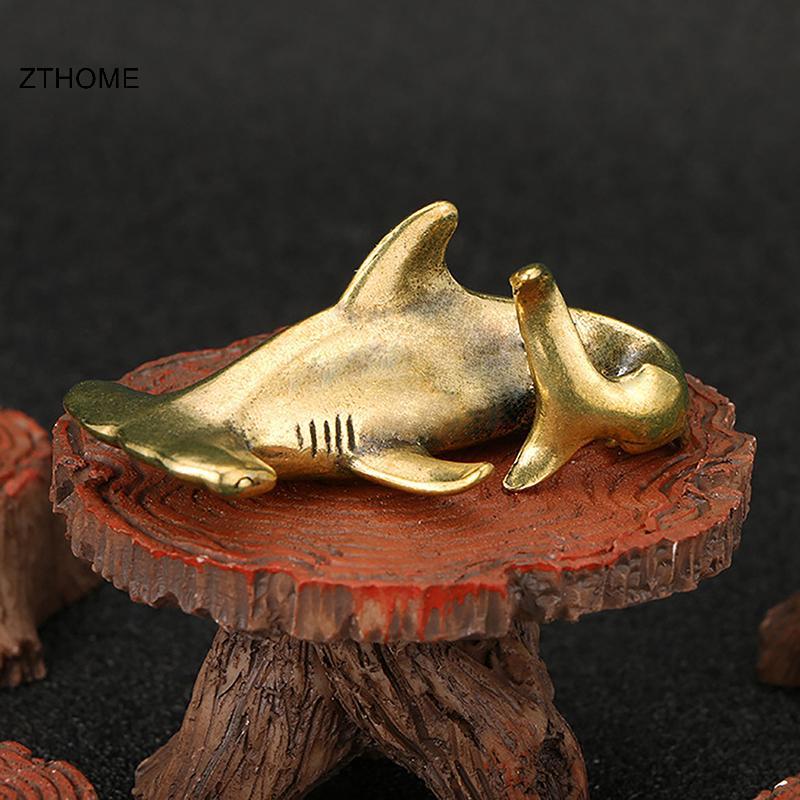 ZTHOME Đồng Nguyên Chất Đầu Búa Tượng Cá Mập Đồng Vintage Cá Mập Các Bức Tượng Nhỏ Để Bàn Phong Thủy Trang Trí Thu Nhỏ Trà Cổ Thú Cưng Thủ Công HOT