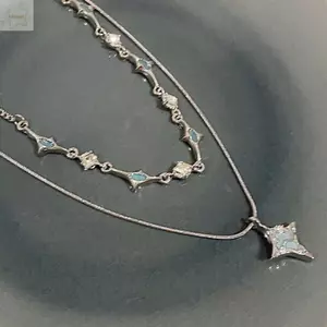 Vòng cổ hai lớp AWNGD, Vòng cổ hình ngôi sao bốn cánh phong cách Y2k, Dây chuyền xương rắn không đều Hiphop Colorfast Trang phục hàng ngày