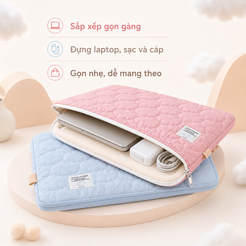 Túi Đựng Laptop Họa Tiết Đám Mây Màu Pastel,Lót Nhung Dày,Chống Sốc,13-14/15 Inch