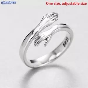 Bluelover Bạc 925 Trang Sức Tình Yêu Ôm Nhẫn retro Thời Trang Triều Chảy Mở Nhẫn Mới