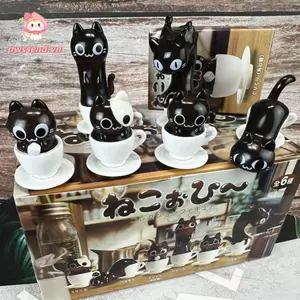 Hộp PWSEND, Trang trí máy tính để bàn bằng nhựa PVC trong suốt, Cốc cà phê hình mèo hoạt hình Mini Tư thế ngộ nghĩnh Nhân vật hành động Quà tặng Đồ trang trí