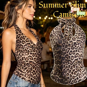 Áo ba lỗ in họa tiết da báo S / M / L - Y2K, Fashion, Hip Hop - Áo hai dây mỏng mùa hè - Áo Vest thắt lưng cổ chữ V dành cho nữ - dành cho đồ dạo phố cay / Giao hàng miễn phí