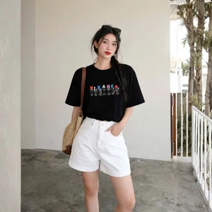 （Giao hàng 24h）Angela Áo Thun Angela Thêu Chữ Màu Đen Nghệ Thuật Chất 100% Cotton Mềm Mịn Thoáng Mát.