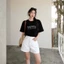 （Giao hàng 24h）Angela Áo Thun Angela Thêu Chữ Màu Đen Nghệ Thuật Chất 100% Cotton Mềm Mịn Thoáng Mát.