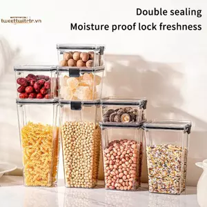 TRTR Kín Hơi Kín Nhựa Hộp Bảo Quản Thực Phẩm Trong Suốt Ngũ Cốc Kẹo Khô Lọ Tủ Lạnh Bảo Quản Hộp Đựng Hộ Gia Đình Nhà Bếp Tổ Chức VN