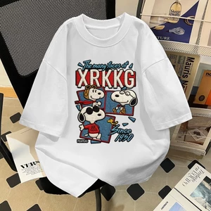（Giao hàng 24h）Angela Mùa hè dáng rộng Mỹ retro, họa tiết hoạt hình Snoopy, áo thun ngắn tay cotton nguyên chất