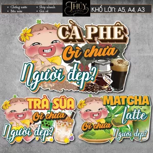 Decal Hot Trend Cà Phê - Matcha - Trà Sữa chống nước trang trí dán quán trà sữa, cà phê, quán ăn, dán tường. TTQ71