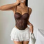 Bán chạy Ren Bán Trong Suốt Lưới Xương Cá Corset Tập Hợp Gợi Cảm Tinh Khiết Desire Xương Cá Top Miếng Lót Ngực Liền Mạch Camisole Phong Cách Mới
