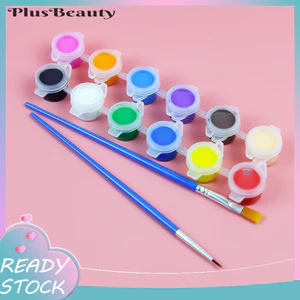 < Pluscloth > Bộ ngũ cốc sắc tố màu nước rắn 12 màu Bàn chải sơn gốm DIY Art Crafts
