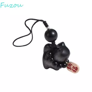 FUJIOU Lucky Cat Braid Rope Mặt dây chuyền, Đá Bạc Obsidian Cat Bag Charms, Sáng Tạo May Mắn Dệt Dây Đáng Yêu Xe Móc Chìa Khóa Dành Cho Nam Nữ