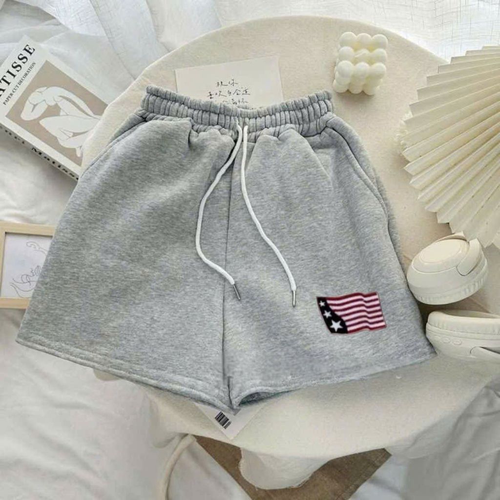 Quần đùi cộc short 2 da ép Hàn L1 chất dày, form đứng, trẻ trung, hình lá cờ mỹ -chang3158