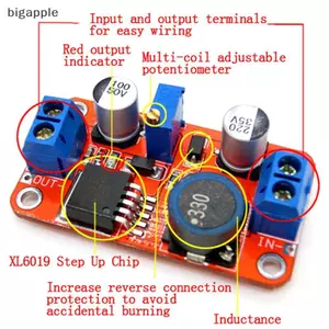 Bigapple 5A DC-DC tăng cường mô-đun công suất tăng vôn chuyển đổi 3.3V-35V sang 5V 6V 9V 12V 24V RDG