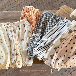 Trẻ Em Phiên Bản Hàn Quốc Gạc Cotton Chống Muỗi Quần Mùa Hè 2025 Phong Cách Mới Bé Gái Bé Đôi Gạc Bloomers Bé Trai Quần Dài Mỏng