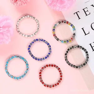 Vòng Tay Mắt Vòng Tay Mắt 6 Mm Hạt Thủy Tinh Hợp Kim Kim Kim Cương Mắt Quỷ Đính Hạt Co Giãn Vòng Tay Nữ